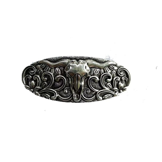 Snowing West Western Steerhead Oval Hair Barrette