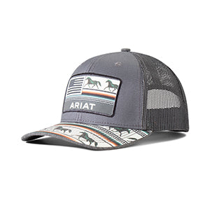 Ariat Horse Print/Flag Grey Hat