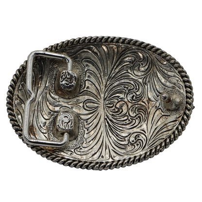Antique Silver 'A' Initial Oval Buckle with Rope Border