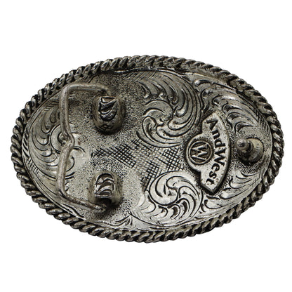 Antique Silver 'D' Initial Oval Buckle with Rope Border