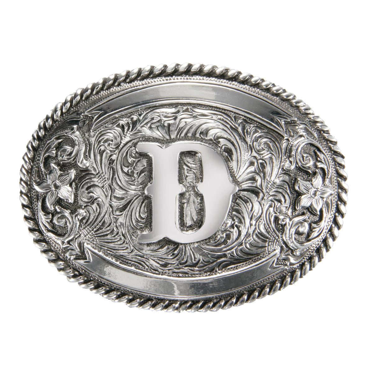 Antique Silver 'D' Initial Oval Buckle with Rope Border