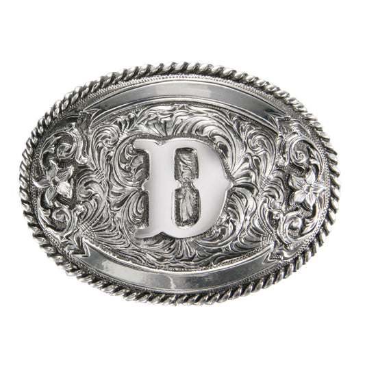 Antique Silver 'D' Initial Oval Buckle with Rope Border