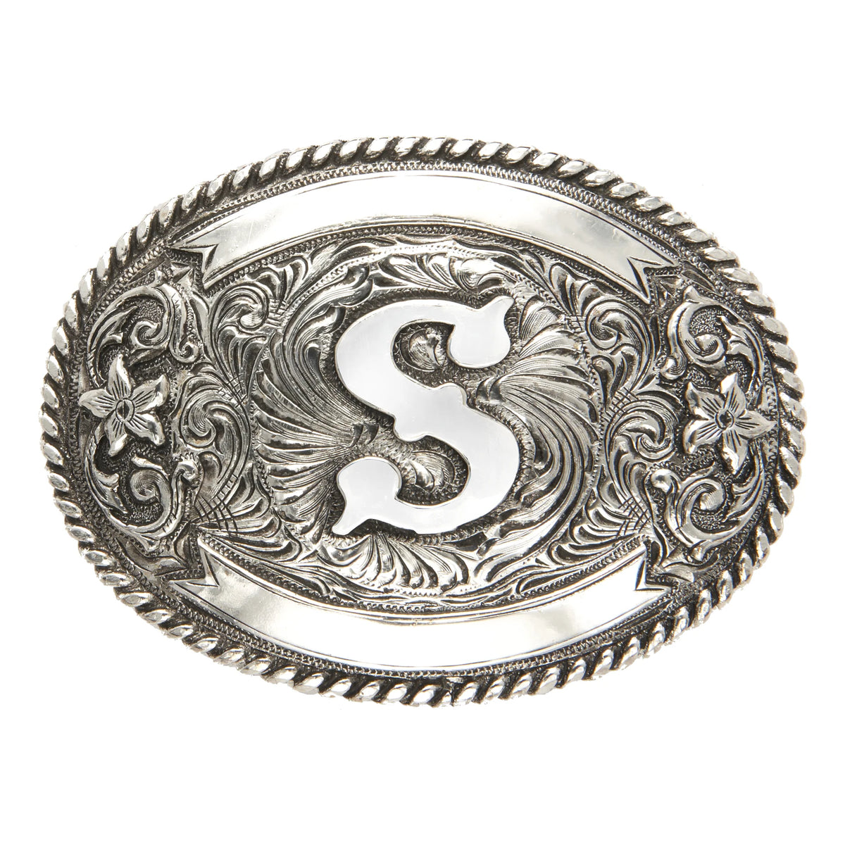 Antique Silver 'S' Initial Oval Buckle with Rope Border