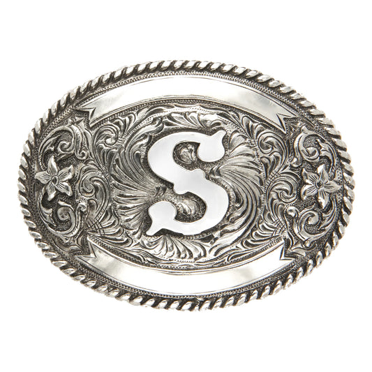 Antique Silver 'S' Initial Oval Buckle with Rope Border