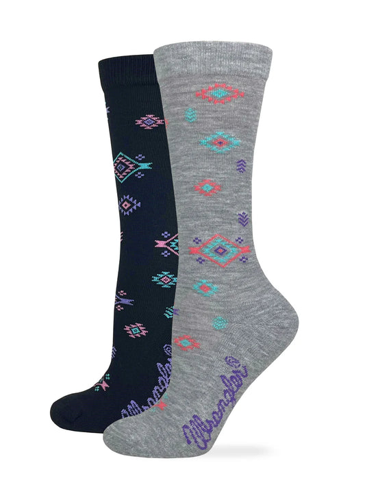 Wrangler Ladies Aztec Crew Sock 2 Pack