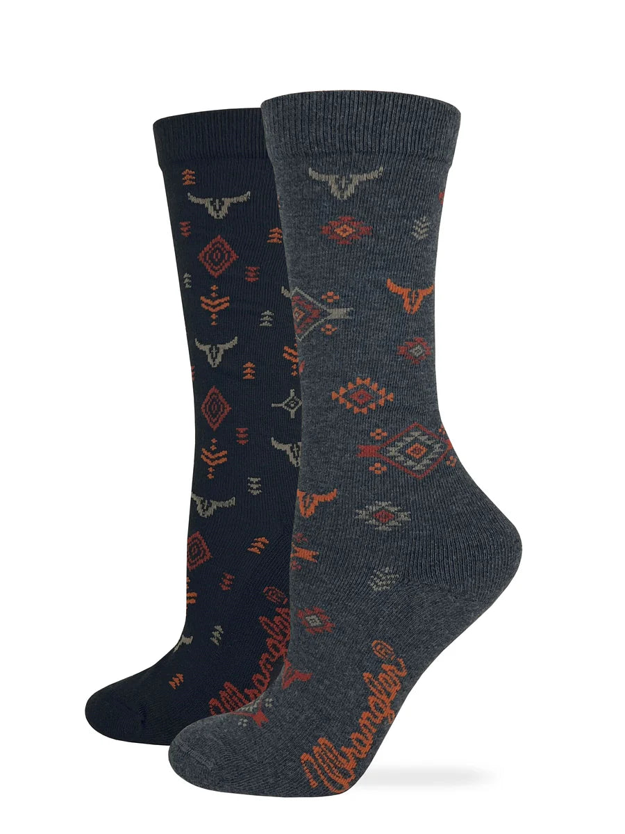 Wrangler Ladies Steer Head Crew Sock 2 Pack