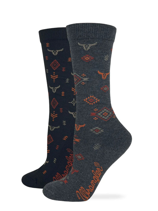 Wrangler Ladies Steer Head Crew Sock 2 Pack
