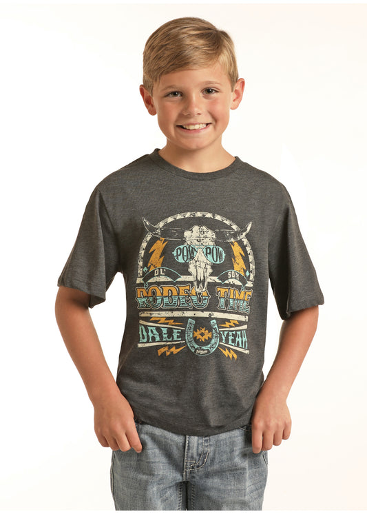 Rock and Roll Rodeo Time Tee Grey