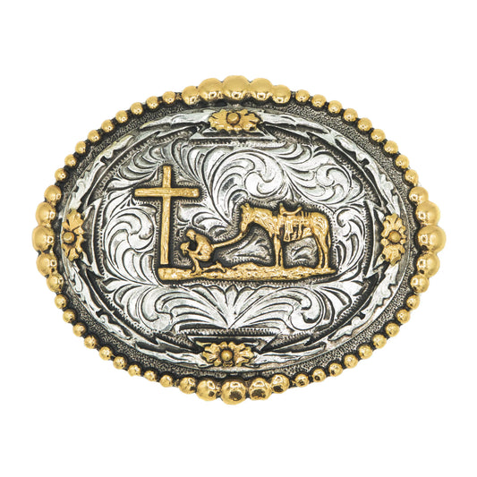 AndWest Oval Praying Cowboy with Beaded Edge Buckle