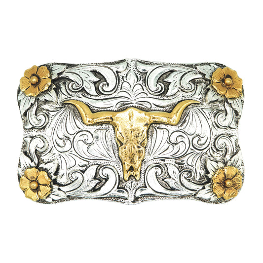 Andwest Deer Skull with Classic Flowers Buckle