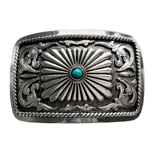 Andwest Rectangular Concho with Turquoise Bead Buckle