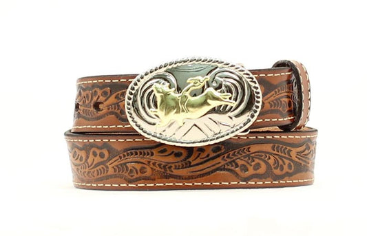 Nocona Kids Brown Floral Bull Buckle Belt