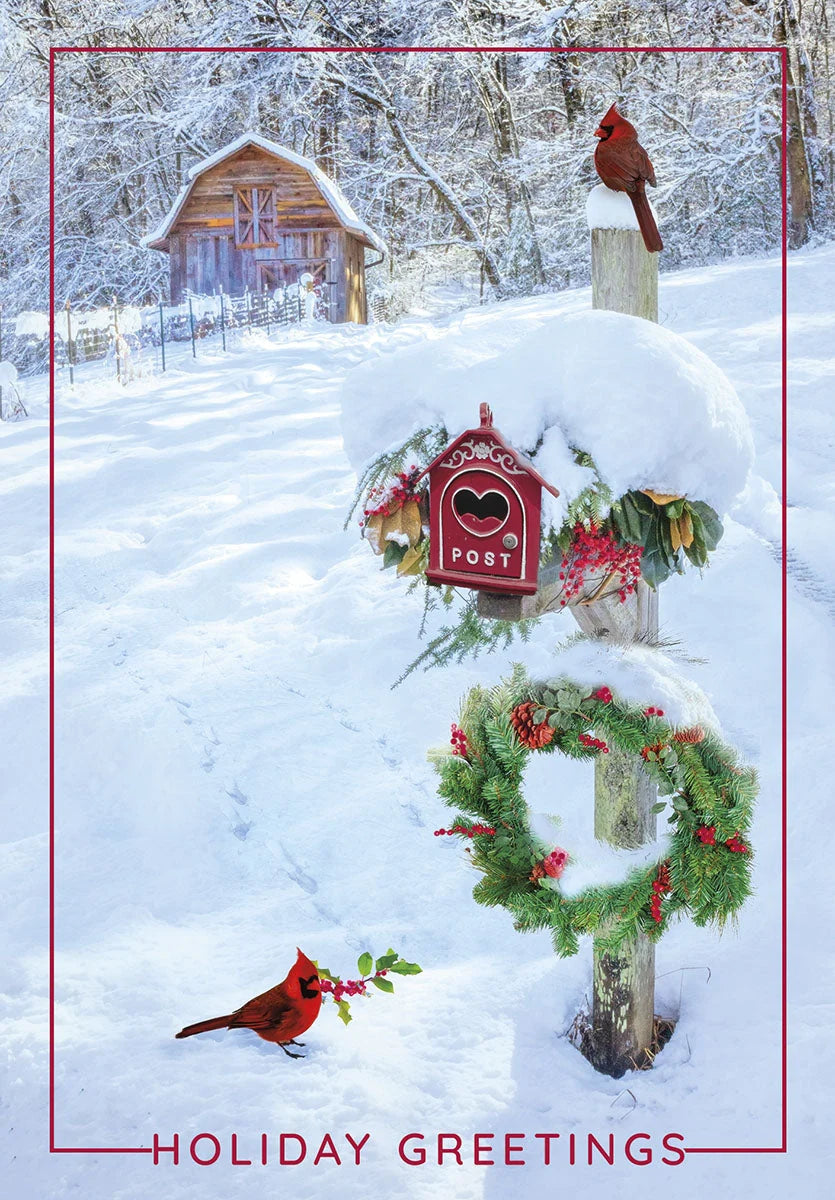 Leanin' Tree Boxed Christmas Cards - Cardinal Cheer Glitter