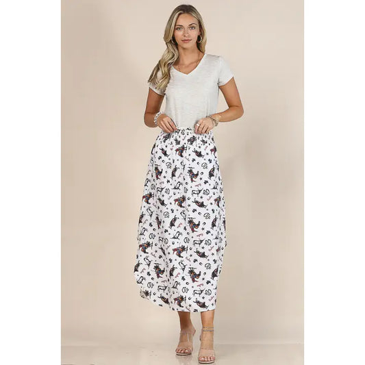 Avery Kayla Cowboy Print Smock Waist Woven Skirt