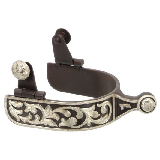 Kelly Silver Star Antique Brown Floral Engraved Ball Spur