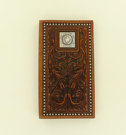 Nocona Floral Embossed Square Star Concho Rodeo Wallet
