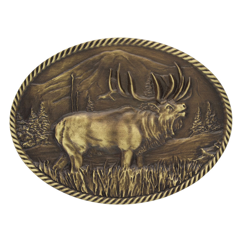 Attitude Antique Brass Elk Oval Buckle