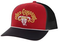 Bad Company Red Black 6-Panel Trucker with Black Bill and Yellow White Embroidery Logo