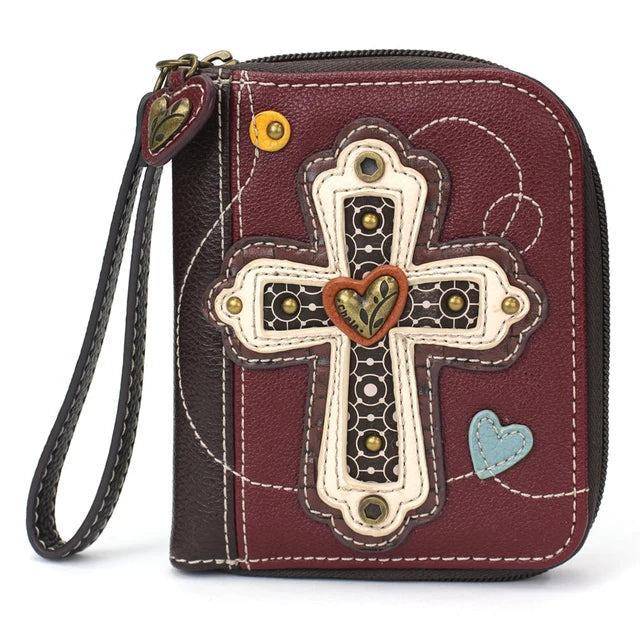 Chala Zip Around Wallet Maroon Cross