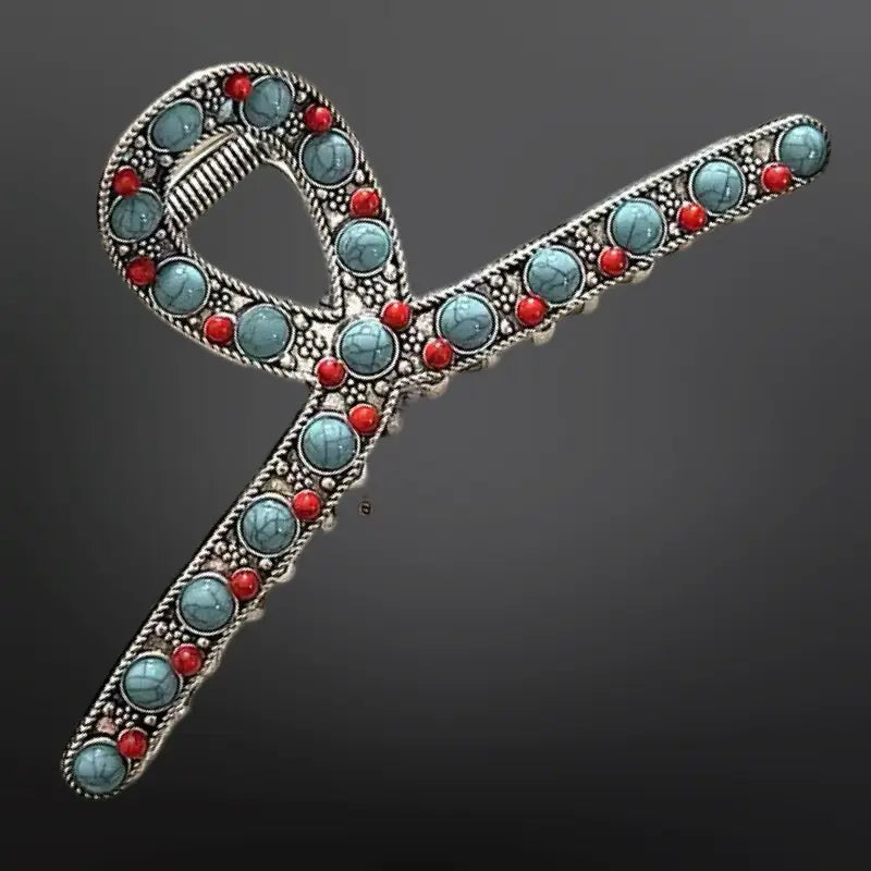 Westrian Western Turquoise Coral Beaded Claw Clip