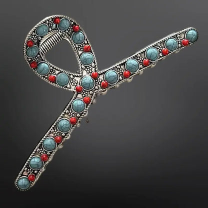 Westrian Western Turquoise Coral Beaded Claw Clip