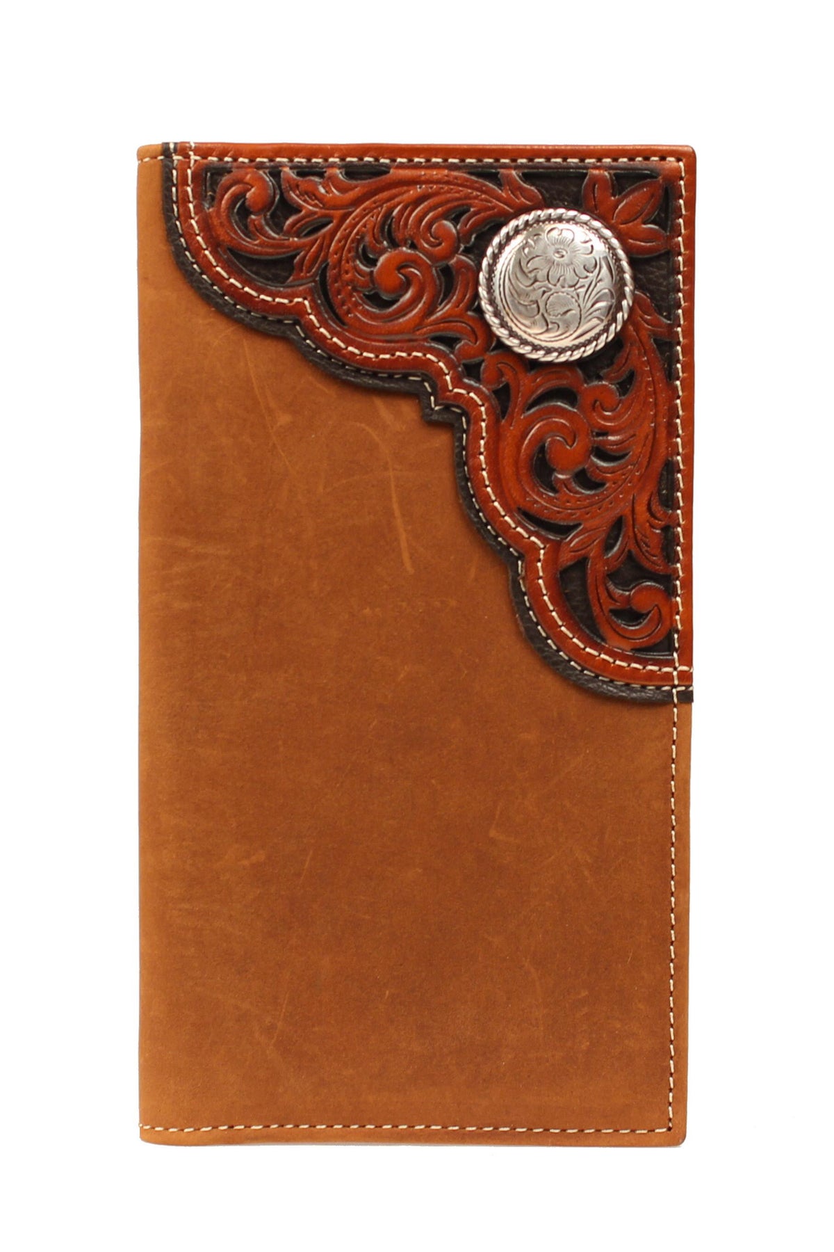 Nocona Embossed Corner Overlay Flower Concho Rodeo Wallet