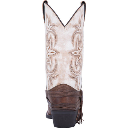 Laredo Myra White Crackle/Ankle Fringe Sq Toe