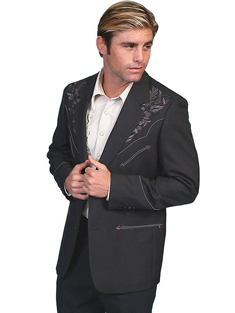 Scully Black Blazer with Charcoal Emboroidery