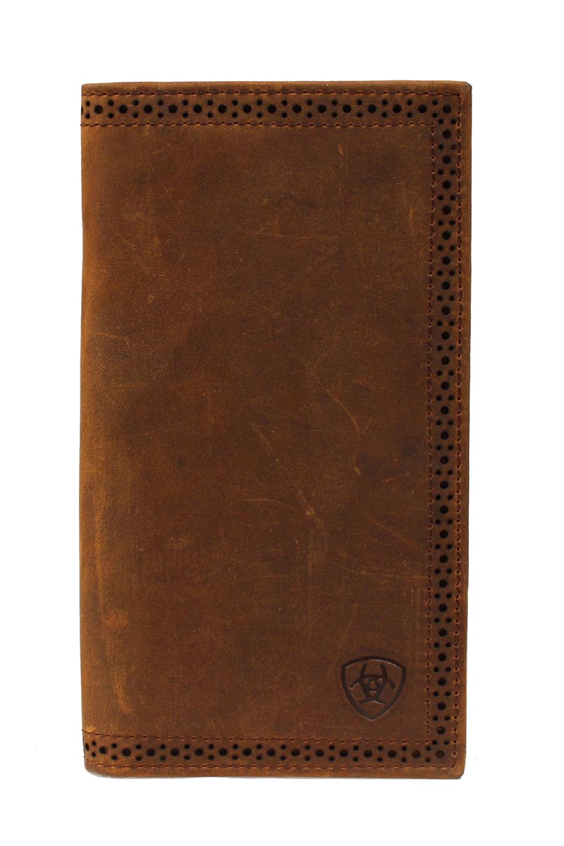 Ariat Distressed Brown Perforated Edge Rodeo Wallet