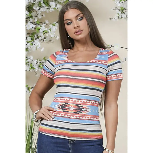 Avery Hailey Southwest Print Crossed Back Knit Top