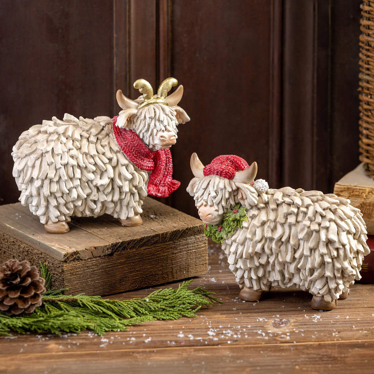 Evergreen Woodland Storybook Table Décor Highland Cow Resin