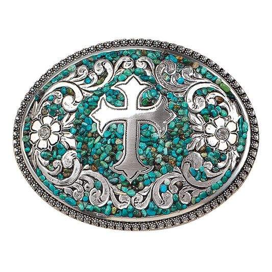Blazin Roxx Turquoise Pebbles/Cross Belt Buckle