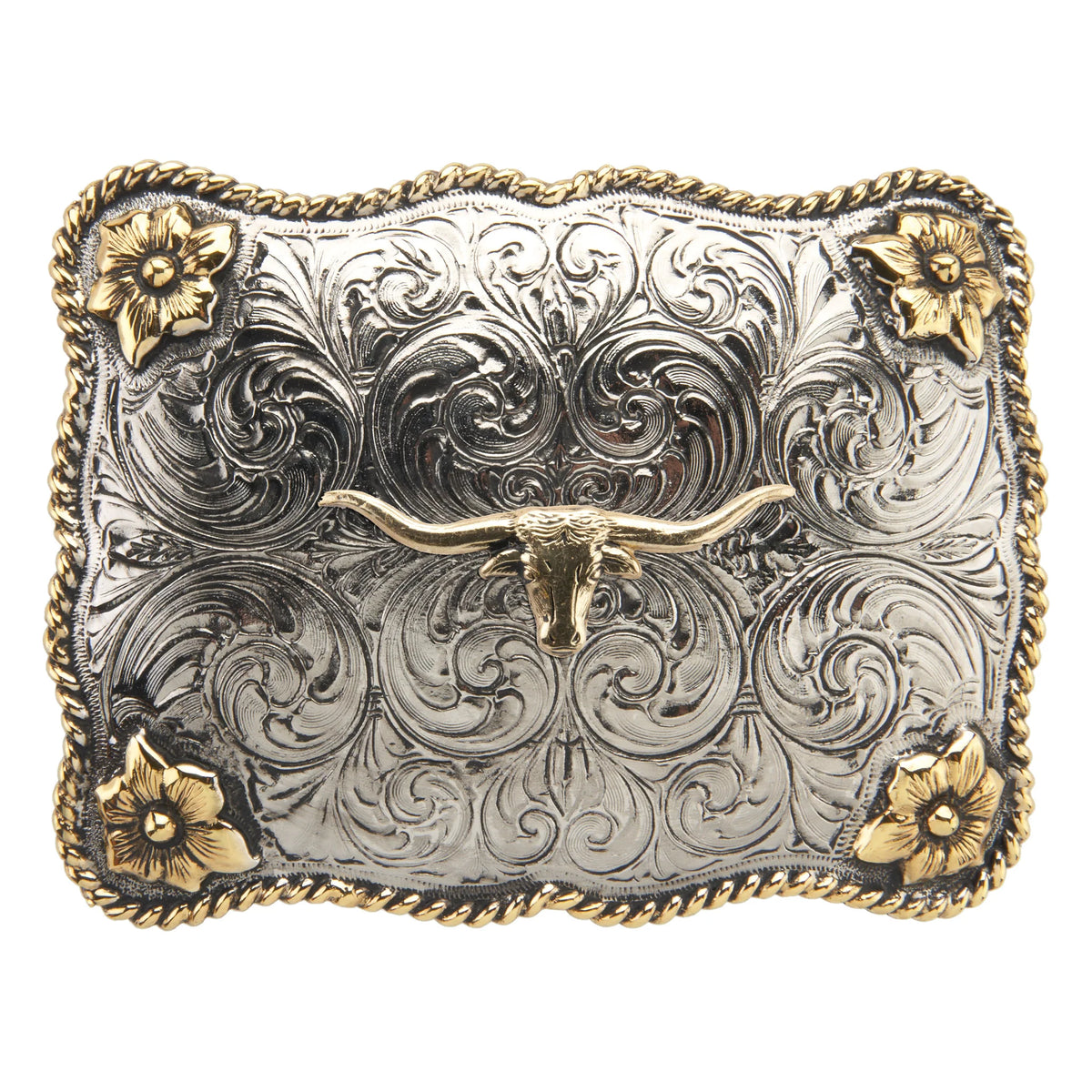 Rectangle Scalloped Buckle w/Texas Longhorn motif