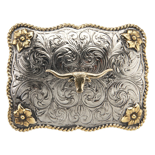 Rectangle Scalloped Buckle w/Texas Longhorn motif