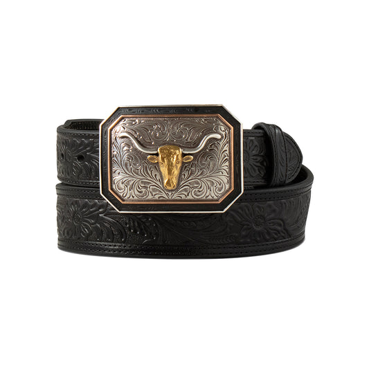 Ariat Floral Embossed Black Steer Buckle