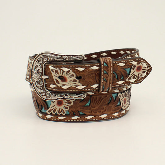 Ariat Floral Pierced Lacing Belt Brown