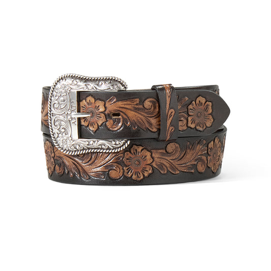 Ariat Floral Hand-Tooled Black/Brown Floral Belt
