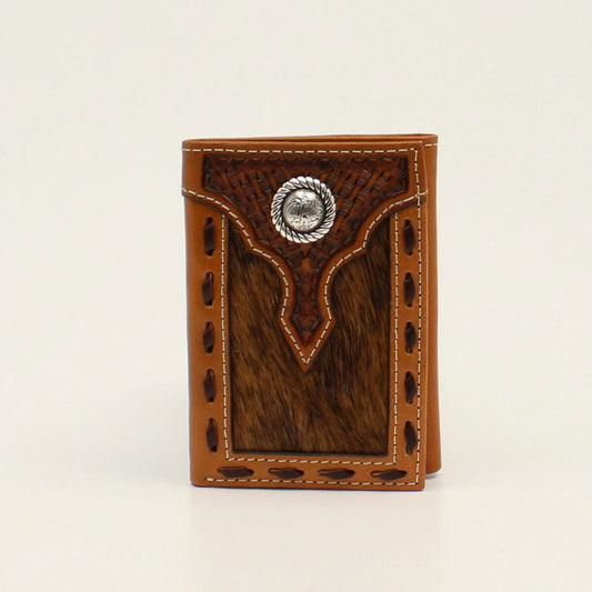Ariat Trifold Basket Weave Calf Hair Concho Brown