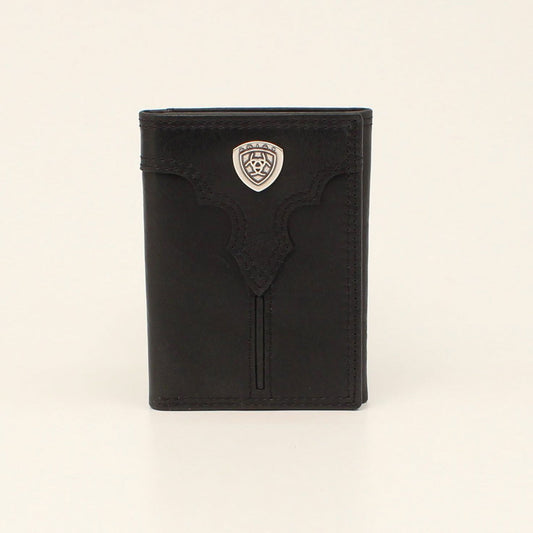Ariat Mens Trifold Wallet Center Shield Black