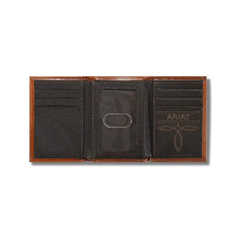 Ariat Basketweave Shield Tan Trifold Wallet