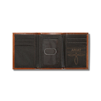 Ariat Basketweave Shield Tan Trifold Wallet