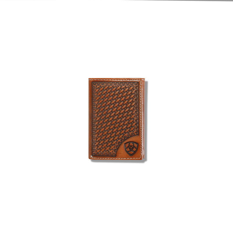 Ariat Basketweave Shield Tan Trifold Wallet