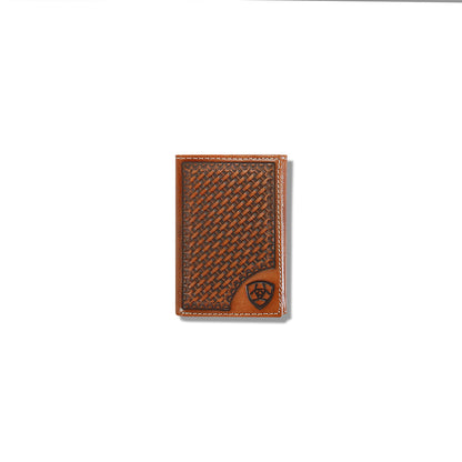 Ariat Basketweave Shield Tan Trifold Wallet