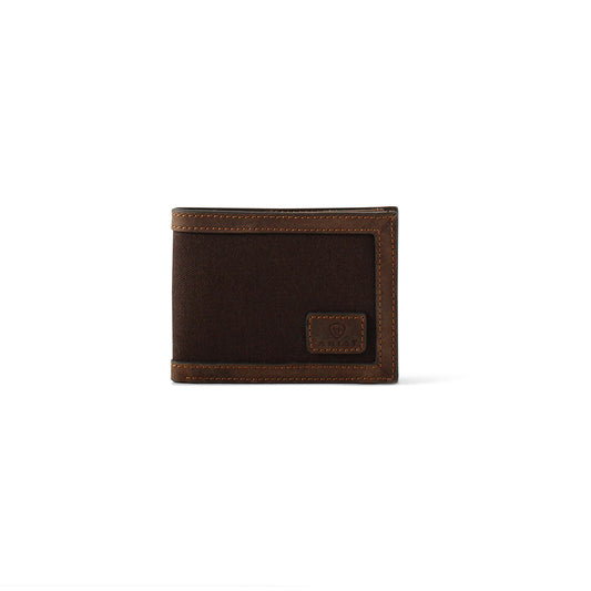 Ariat Canvas and Leather Brown Leather Bifold Wallet