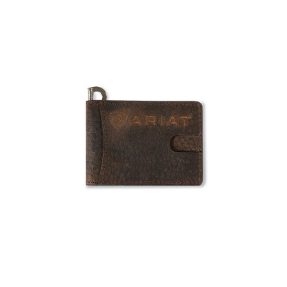 Ariat Bullhide Brown Embroidered Money Clip Wallet