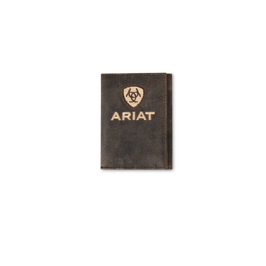 Ariat Brown Crazy Horse Embroidered Trifold Wallet