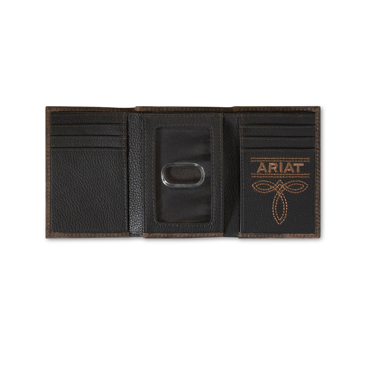 Ariat Brown Crazy Horse Embroidered Trifold Wallet