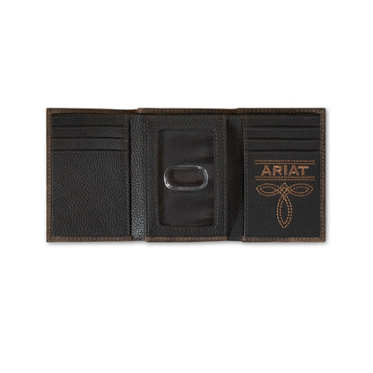 Ariat Brown Crazy Horse Embroidered Trifold Wallet