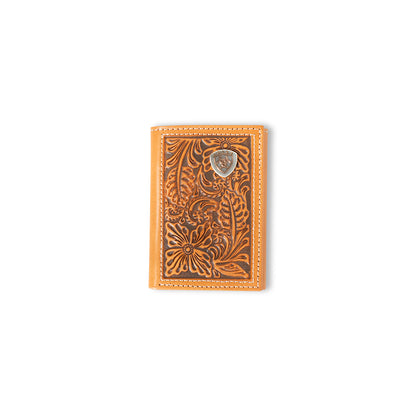 Ariat Floral Embossed Tan Trifold Wallet