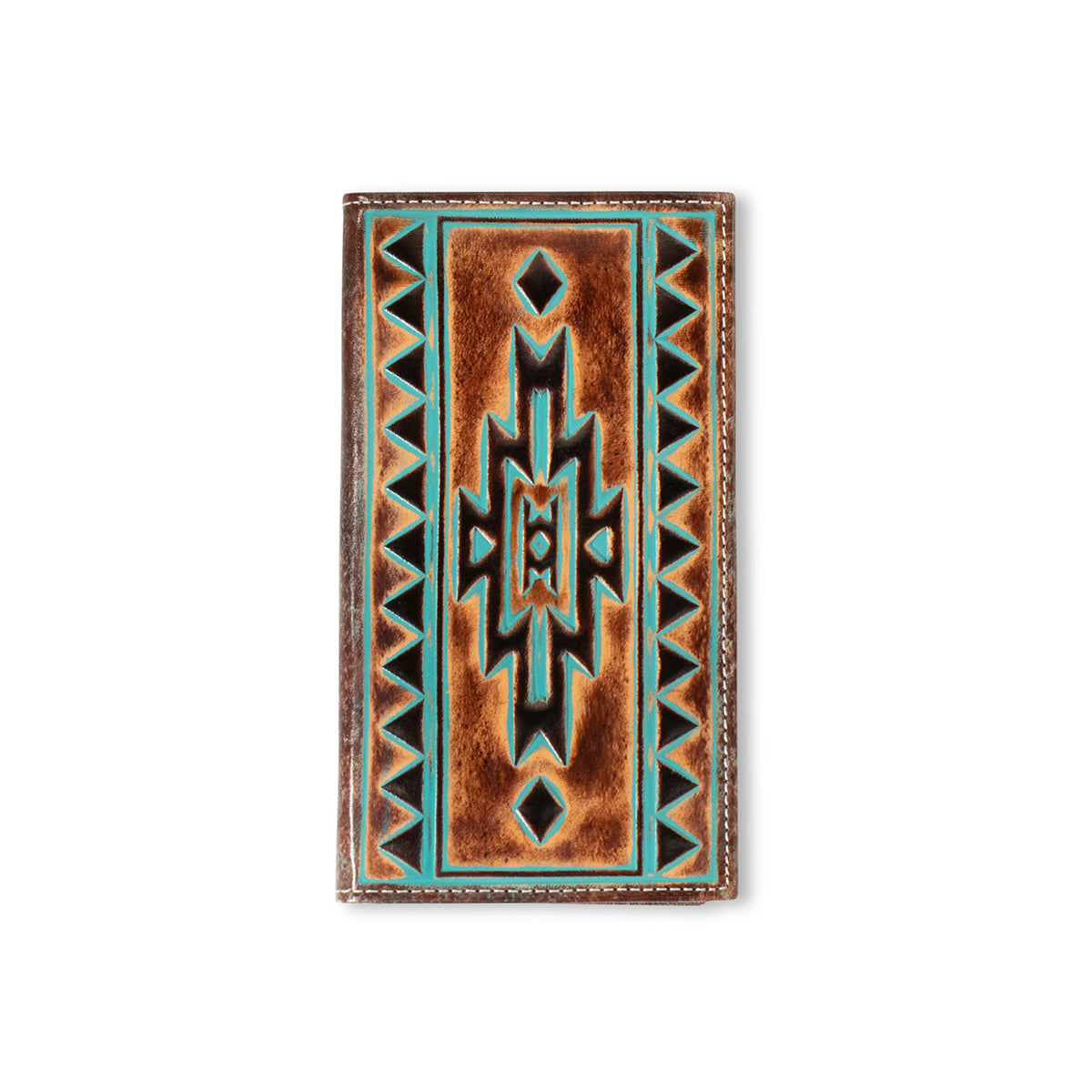 Ariat Embossed Teal/Brown Leather Rodeo Wallet